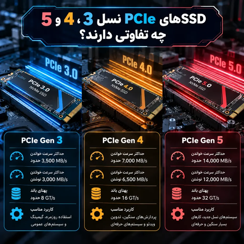SSDهای PCIe نسل 3، 4 و 5 چه تفاوتی دارند؟